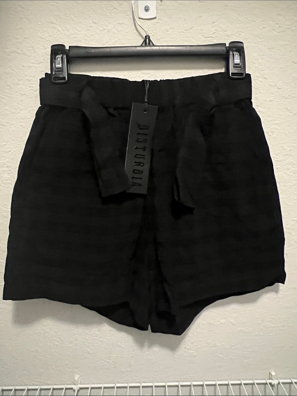 Disturbia Tate Tonal Stripe Paperbag Shorts - Goth Tie Waist - NWT Size 2